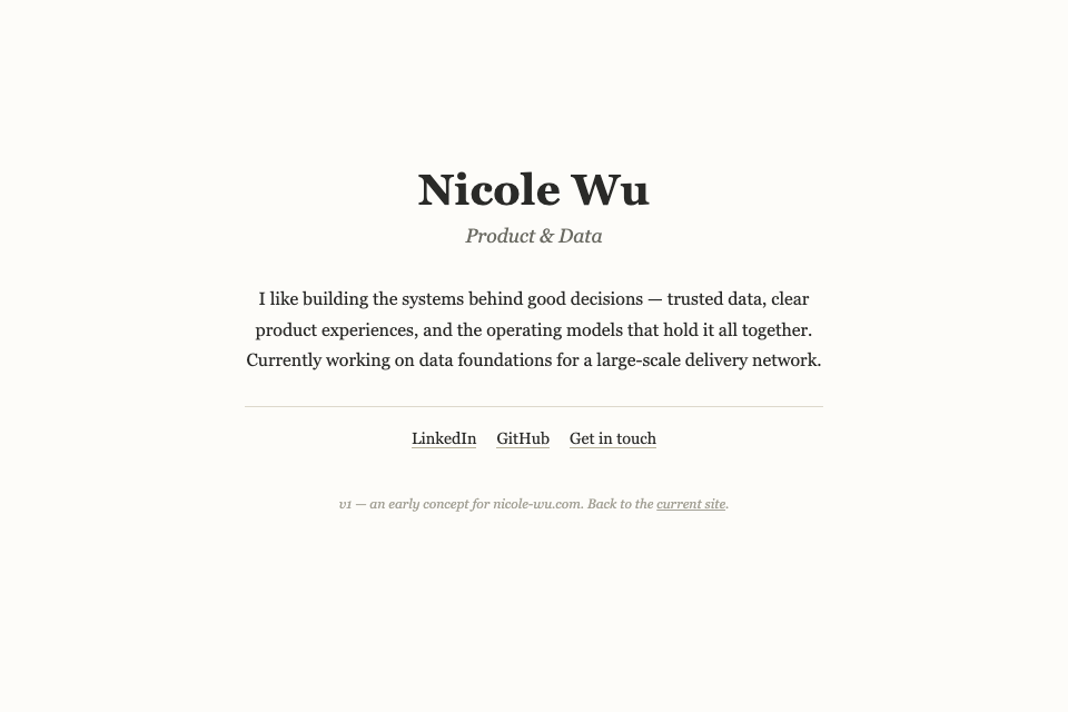 Screenshot of nicole-wu.com version 1