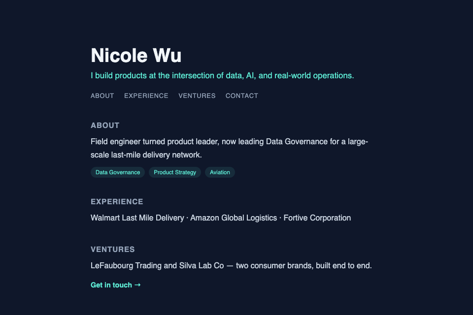 Screenshot of nicole-wu.com version 4